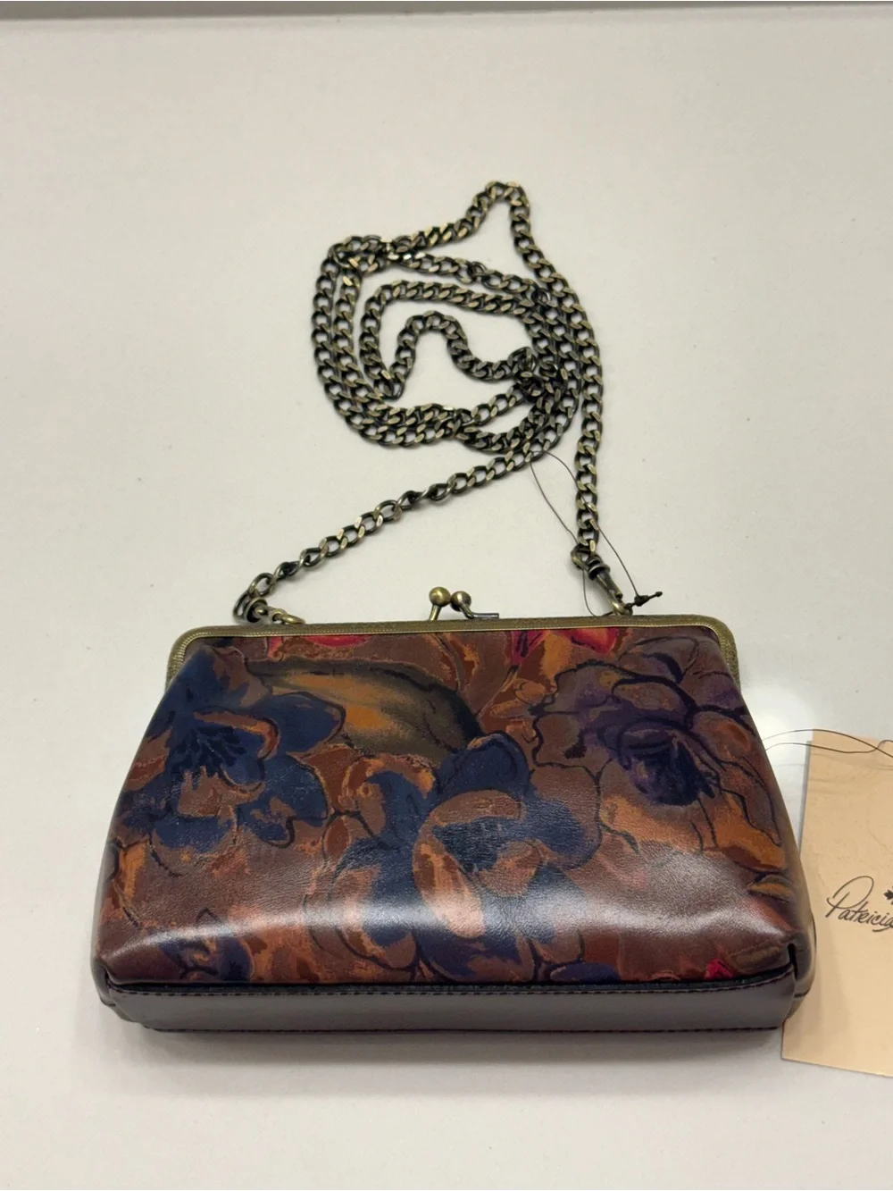 Patricia Nash Floral Leather Kiss-Lock Crossbody in Brown, Red, Navy 🥀NWT🥀